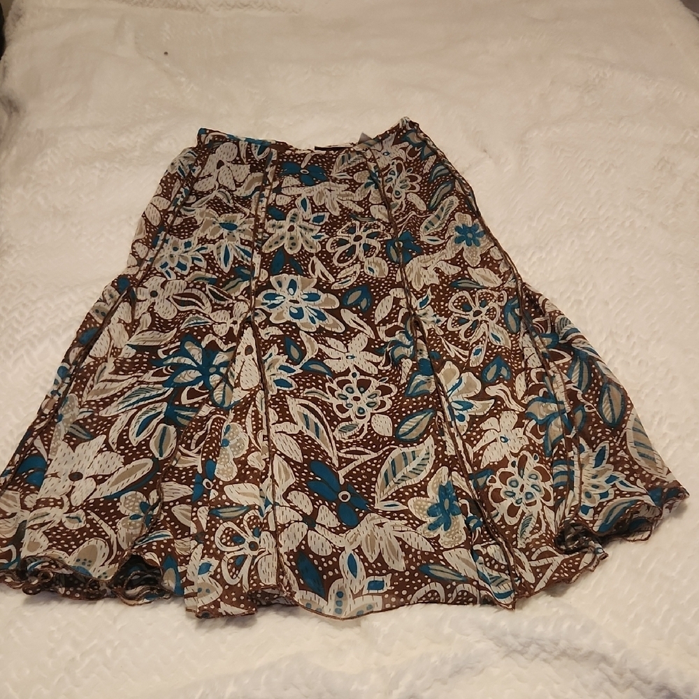 Chadwicks Brown Floral Skater Skirt with Teal Accents Women's 8